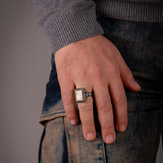 خاتم رجالي من الفضة عيار 925 مصنوع يدويًا يمكن كتابة الاسم عليه