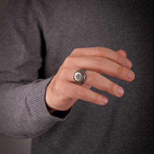 Master Handcrafted Octagon Ayet-El Kursi 925 Sterling Silver Men's Ring