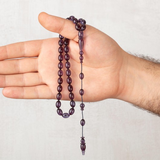 Master Work Barley Cut Purple Squeezed Amber Rosary