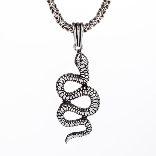 Snake Pattern 925 Sterling Silver Men's Necklace With King Chain