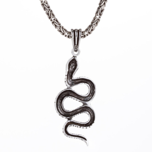 Snake Pattern 925 Sterling Silver Men's Necklace With King Chain