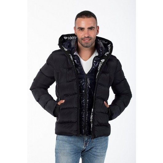 Men's Hooded Filled Water Repellent Windproof Double Pocket Inflatable Jacket 9459