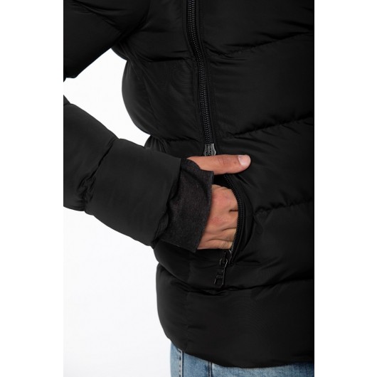 Men's Hooded Filled Water Repellent Windproof Double Pocket Inflatable Jacket 9459