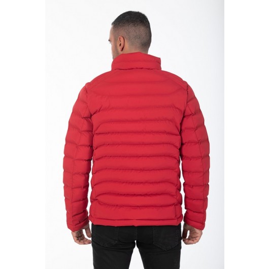 Men's Hoodless Filled Stand Up Collar Front Pockets Water Repellent Down Jacket 9569