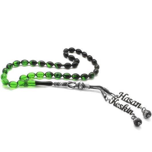 Amber Rosary With Green Tassels With Name Written