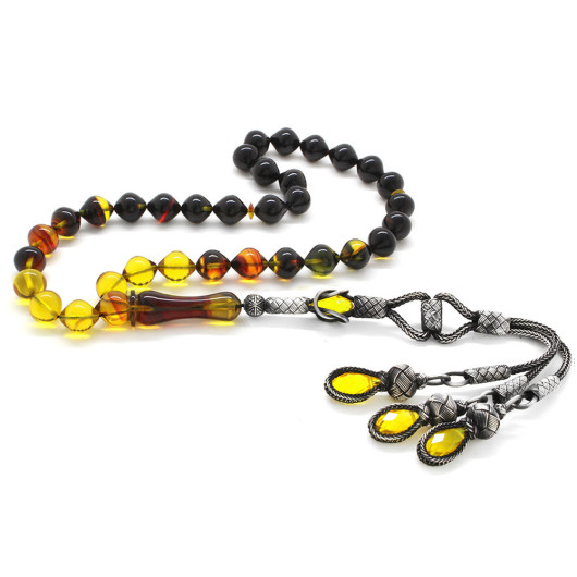 Original Amber Rosary With Hazel And Black Silver Tassels