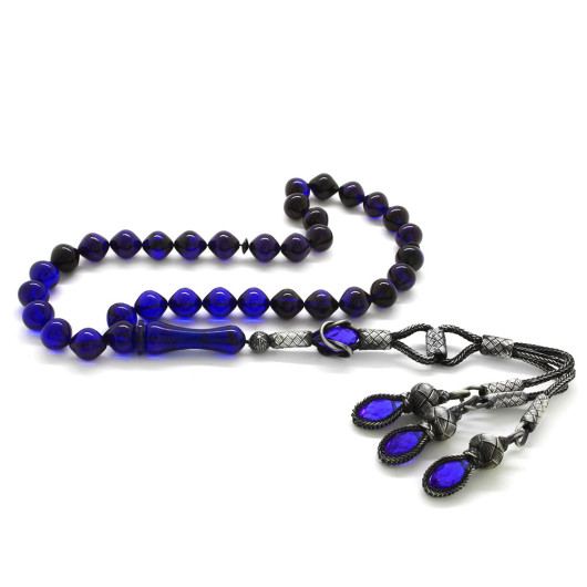 Original Amber Rosary With Blue And Black Silver Tassels