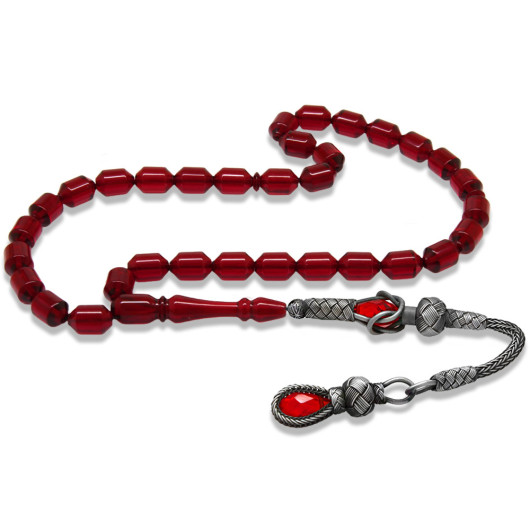 Original Dark Red Amber Rosary With Silver Tassels 1000