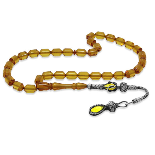 Original Yellow Amber Rosary With Silver Tassels 1000