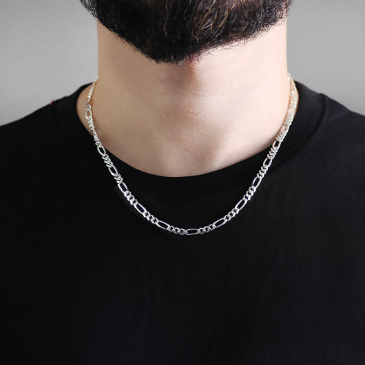 925 Sterling Silver 50 Cm Length Thickness Figaro Men Chain