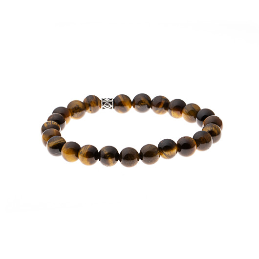 Silver Diamond Pattern Sphere Cut Tiger Eye Bracelet