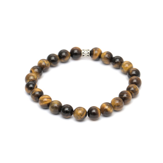 Silver Diamond Pattern Sphere Cut Tiger Eye Bracelet