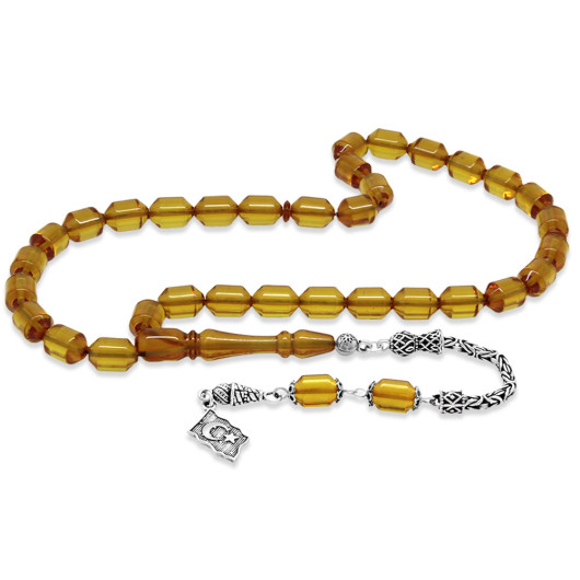 Mens Amber Rosary With Yellow Decorated Silver Tassel