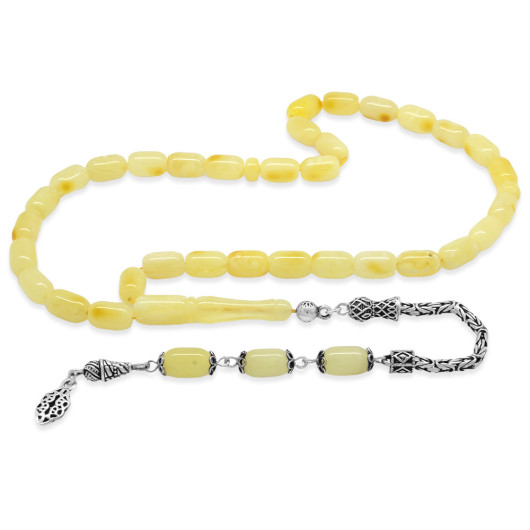 Yellow And White Amber Rosary With 925 Silver Tassel
