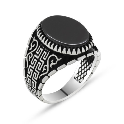 925 Sterling Silver Oval Black Onyx Stone Men Ring