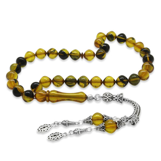Black And Yellow Amber Rosary With 925 Silver Tassels