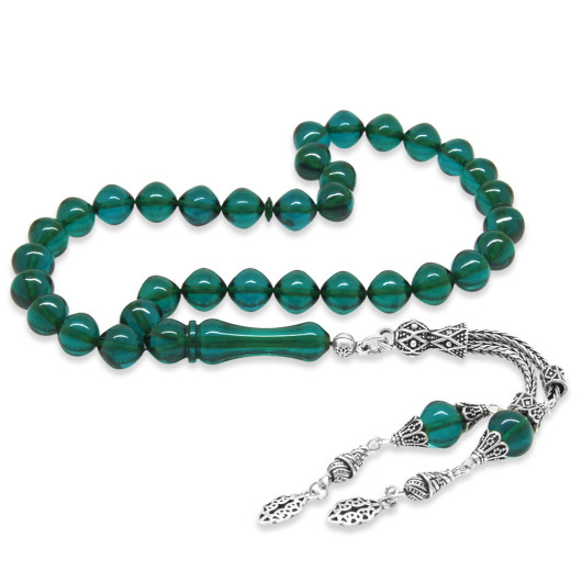 Turquoise Amber Rosary With 925 Silver Tassels