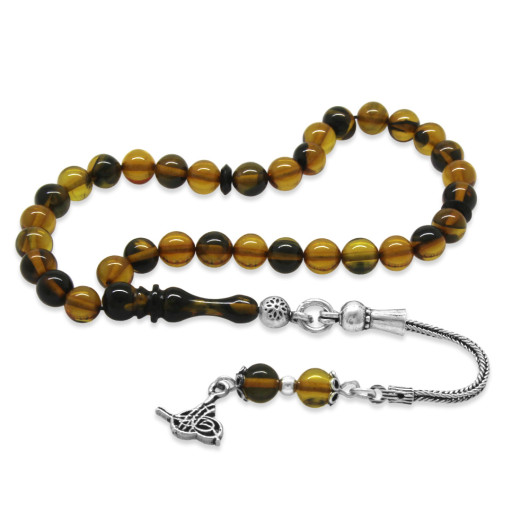 Short Yellow And Black Rosary In Silver