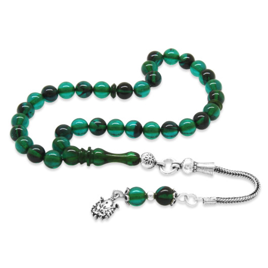 Short Rosary In Turquoise And Black In Silver