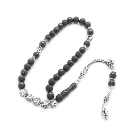 Silver Tasseled Globe Cut Name Written Russian Oltu Prayer Beads