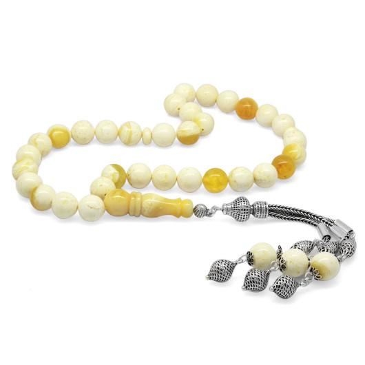 925 Sterling Silver Tassel Sphere Cut King Drop Amber Prayer Beads