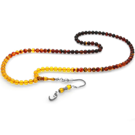 Fiery Amber Rosary With A Black And Honey Silver Tassel