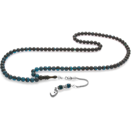 Fiery Amber Rosary With A Black Silver And Turquoise Tassel
