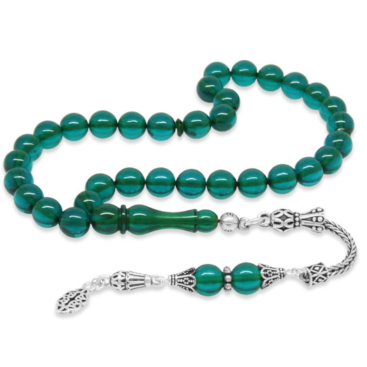 Mens Amber Turquoise Rosary With 925 Silver Tassels