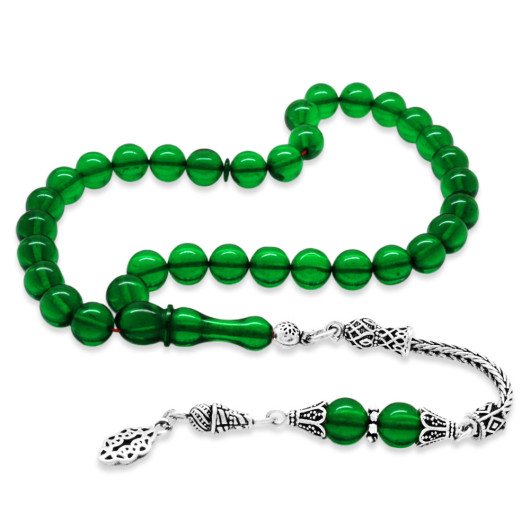 Green Amber Rosary With 925 Silver Tassel