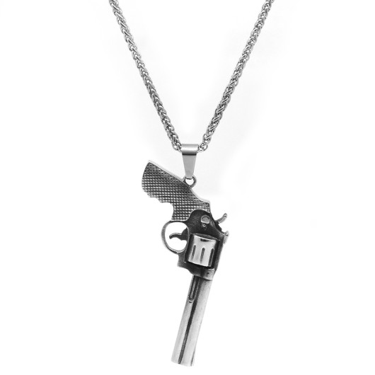 Revolver Design Silver Color Steel Men Necklace