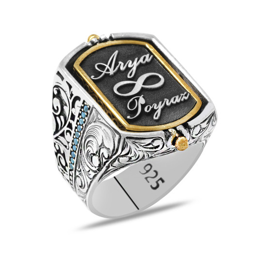 Silver Men Ring With Arabic Love Written Personalized Name Written