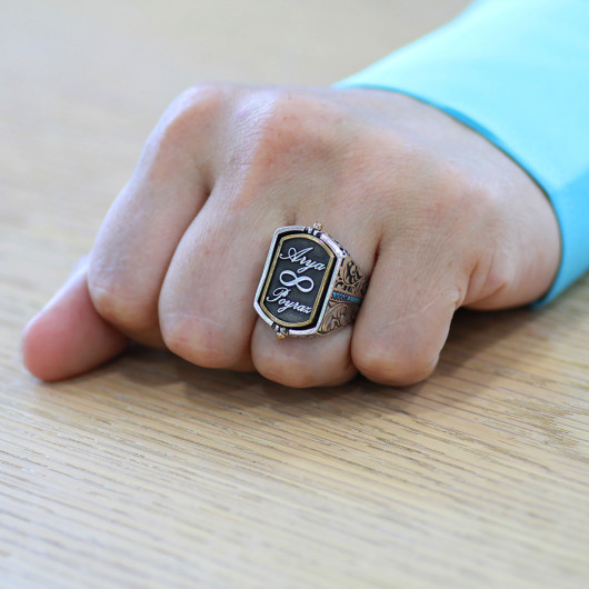 Silver Men Ring With Arabic Love Written Personalized Name Written