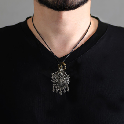 Coat Of Arms Design Adjustable Rope Chain Brass Men Necklace