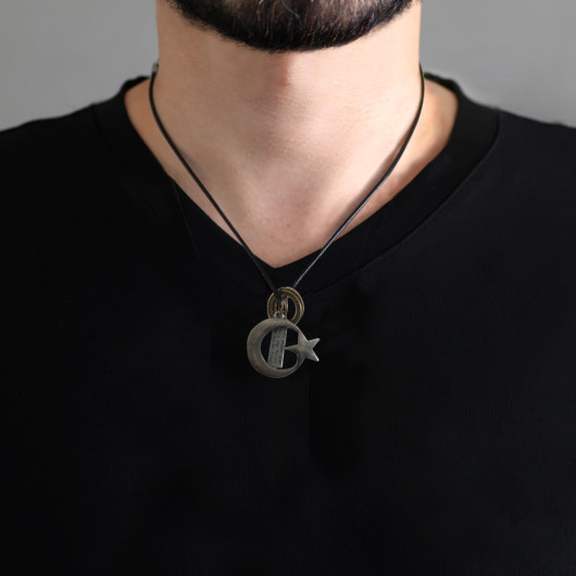 Crescent Star Design Adjustable Rope Chain Brass Men Necklace