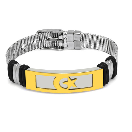 Crescent Star Themed Length Adjustable Steel Men Mesh Bracelet