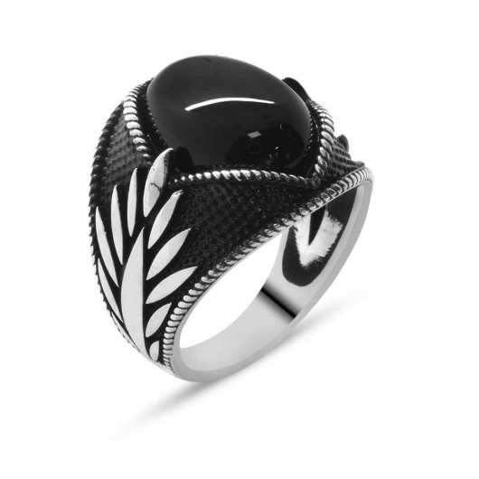 925 Sterling Silver Men Ring With Virgo Motif And Black Onyx Stone