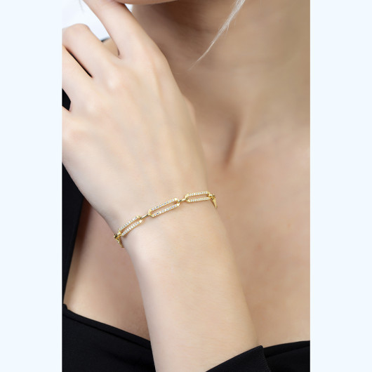 White Zircon Stone Gold Color Silver Women Bracelet