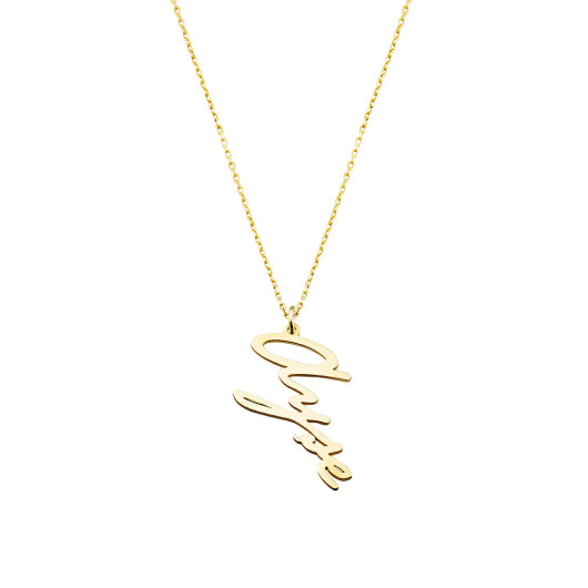 Vertical Design Personalized Name Written Gold Color Silver Women Necklace