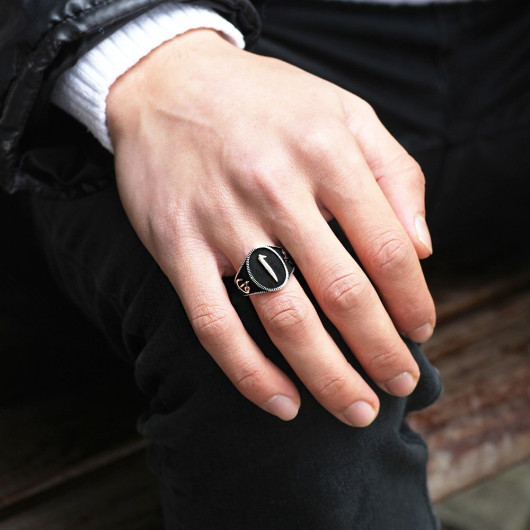 Elif Vav Embroidered Elif Written 925 Sterling Silver Men Ring