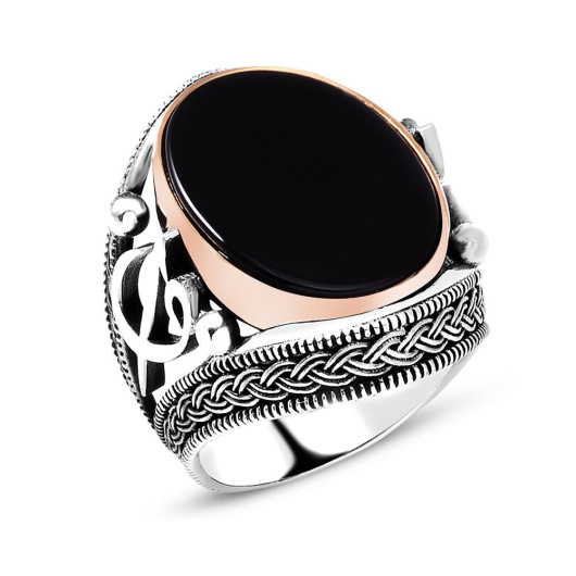 Elif Vav Embroidered Black Onyx Stone Silver Suveyda Ring