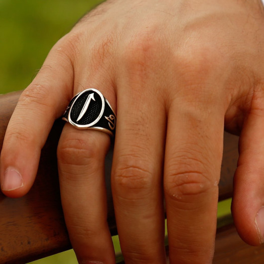 Elif Vav Written Elif Motif 925 Sterling Silver Men Ring