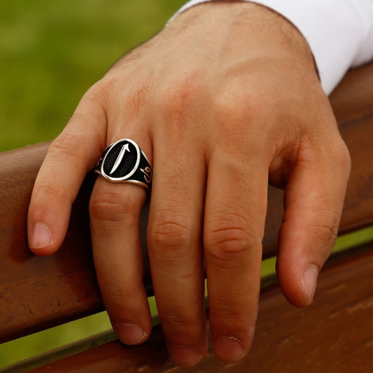 Elif Vav Written Elif Motif 925 Sterling Silver Men Ring