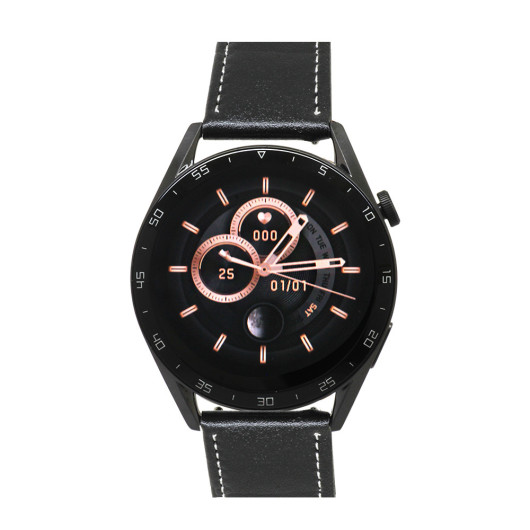 Ferro Black Color Leather Strap Smart Watch