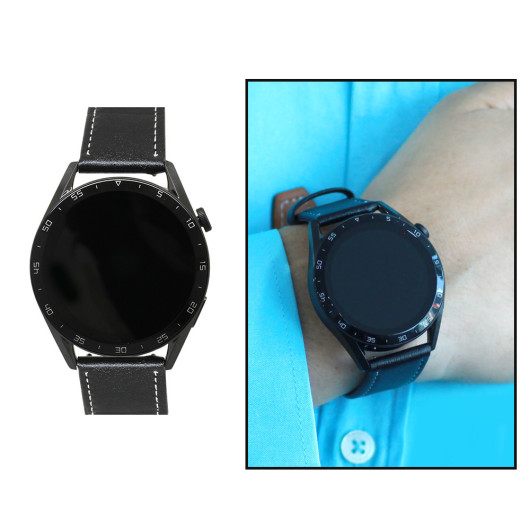 Ferro Black Color Leather Strap Smart Watch