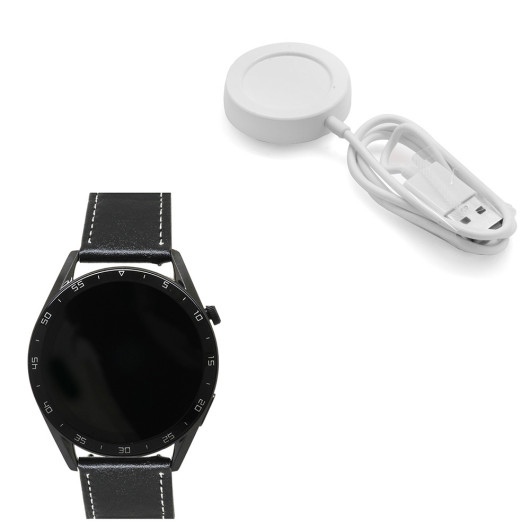 Ferro Black Color Leather Strap Smart Watch