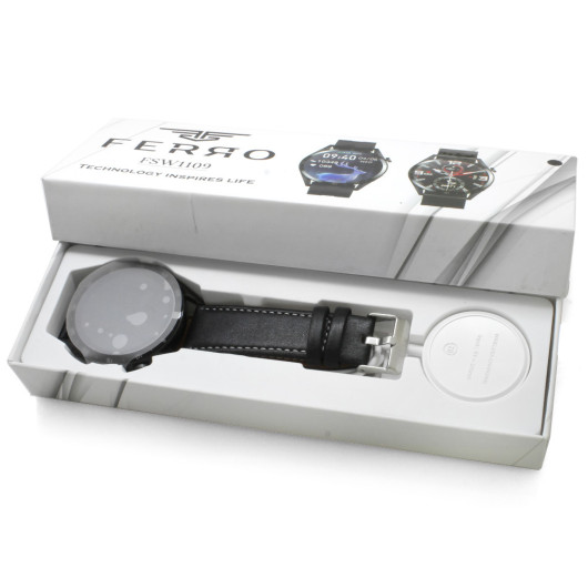 Ferro Black Color Leather Strap Smart Watch