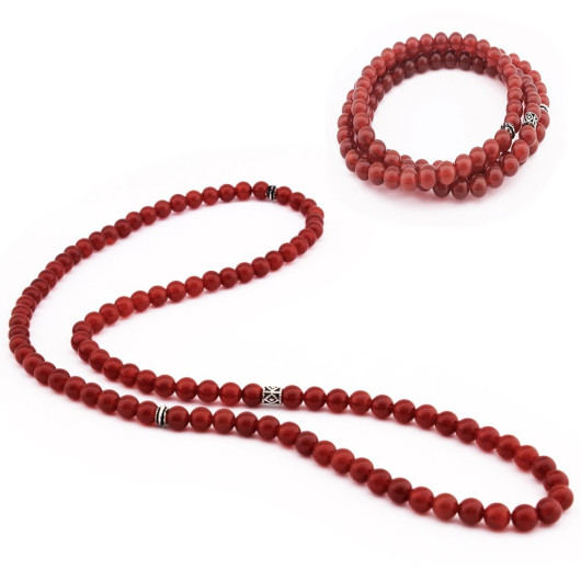 Both Bracelet And Necklace And Prayer Beads Red Agate Natural Stone