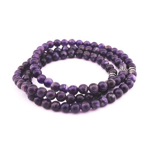 Both Bracelet And Necklace And Prayer Beads Purple Amethyst Natural Stone