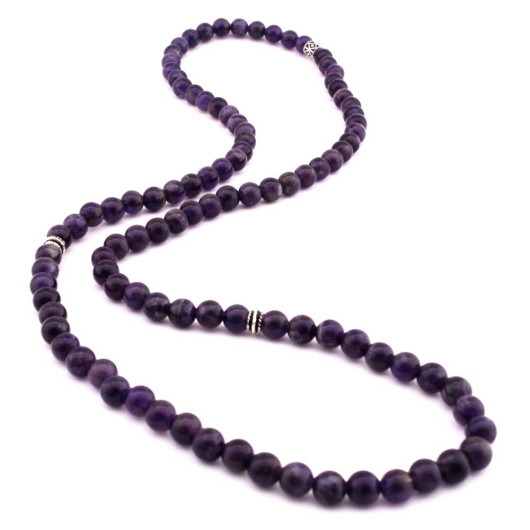 Both Bracelet And Necklace And Prayer Beads Purple Amethyst Natural Stone