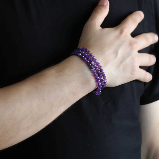 Both Bracelet And Necklace And Prayer Beads Purple Amethyst Natural Stone